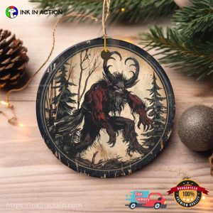 Creepy Horned Krampus in Red Christmas Ornament 3 InkInAction.com