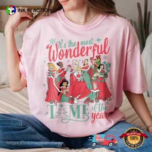 Disney Princess Merry Christmas Comfort Colors Tee 3 InkInAction.com