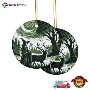 Earthly Greens Yule Witch winter solstice gifts Ornament 2 InkInAction.com