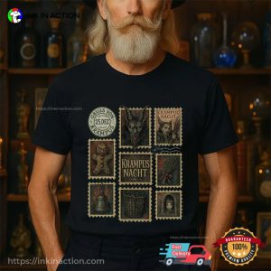 Gothic Christmas Krampusnacht Vintage Stamp Shirt