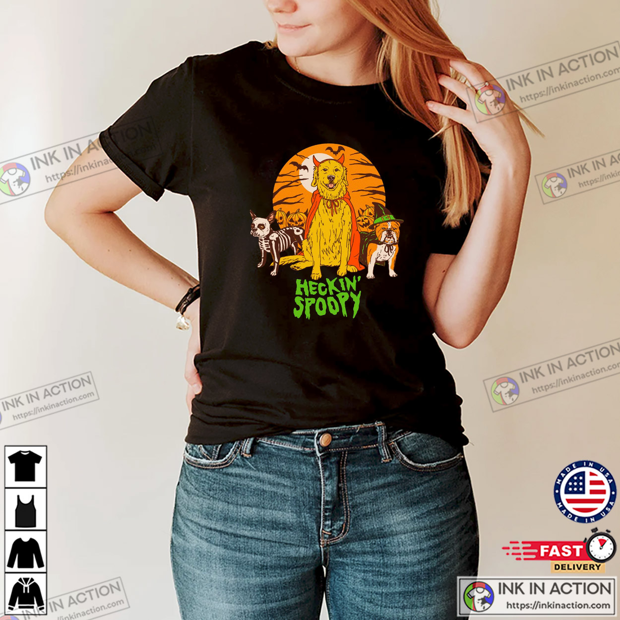 Heckin' Spoopy Halloween Dogs Funny T-shirt