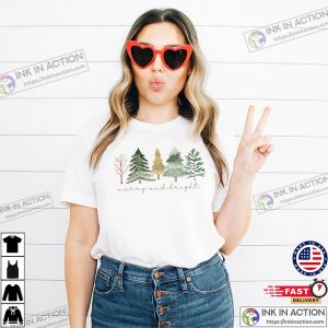 Merry And Bright Christmas Trees Holiday T-shirt