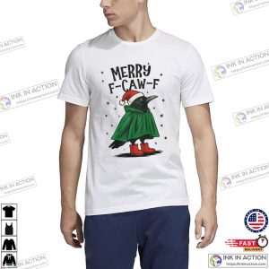 Merry F Caw F Christmas Raven Santa T shirt 3
