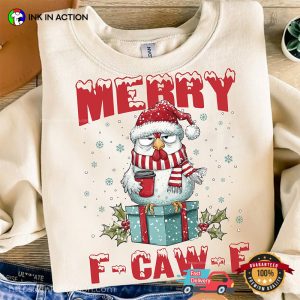 Merry F-Caw-F Santa Chicken Funny Christmas T-shirt