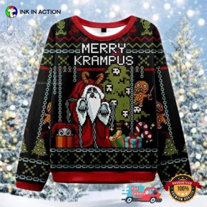 Merry Krampus Santa Pixel Christmas Ugly Christmas Sweater
