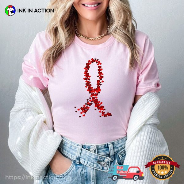 Red Ribbon Hearts For HIV Fighter Comfort Colors T Shirt