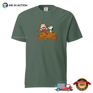 Snoopy and Linus Playing Autumn Comfort Colors Tee 2
