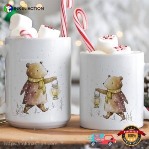 Snowy Winter Bear Walking In Christmas Cup