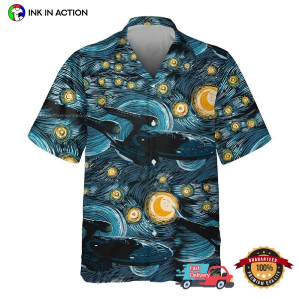 Starry Night uss enterprise Space Ship star trek hawaiian shirt
