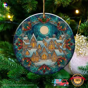 Winter december solstice Village Ornament 3 InkInAction.com