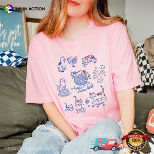 Happy Hanukkah Cozy Cat Comfort Colors Shirt