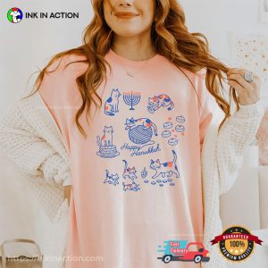 happy hanukkah Cozy Cat Comfort Colors Shirt 3