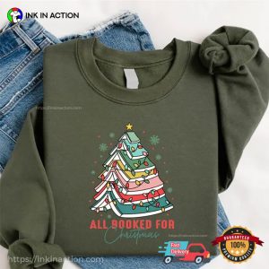 All Booked For Christmas, Christmas Tree Book Stack Shirt 1 InkInAction.com