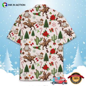 Cowboy Riding Dinosaur T-rex, Western Christmas Hawaiian Shirt