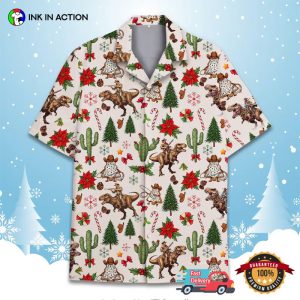 Cowboy Riding Dinosaur T rex, western christmas Hawaiian Shirt 2 InkInAction.com