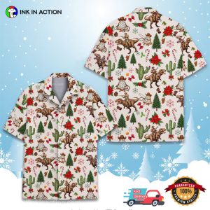 Cowboy Riding Dinosaur T-rex, Western Christmas Hawaiian Shirt