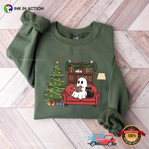 Ghost Reading Book Christmas Themed Shirts
