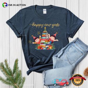 Happy New Year book xmas tree Comfort Colors Shirt 2 InkInAction.com