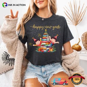 Happy New Year Book Xmas Tree Comfort Colors Shirt