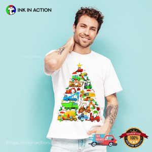 Kids Construction Truck Christmas Tree Cars T-shirt