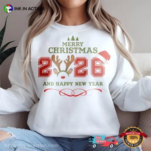 Merry Christmas ANd Happy New Year 2026 Holidays Tee 3 InkInAction.com