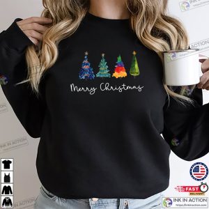 Merry Christmas, Colorful Christmas Trees Painting Shirt