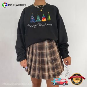 Merry Christmas, Colorful Christmas Trees Painting Shirt 3 InkInAction.com