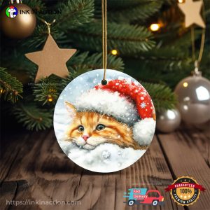 Orange Tabby Cat Merry Xmas Ornament