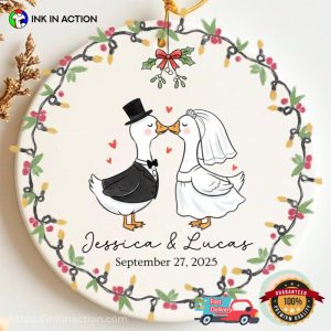 Personalized First Christmas Couple Silly Goose Ornament