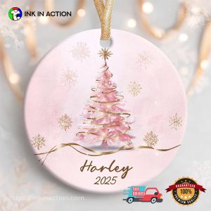 Personalized Pink Christmas Tree Ornament InkInAction.com