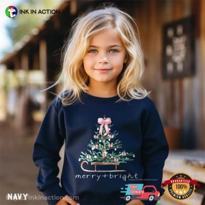 Pink Coquette Christmas Tree Merry And Bright Tee 2 InkInAction.com