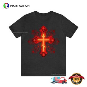 Red Gold Cross In Russian Animation Style Orthodox Christian T-Shirt