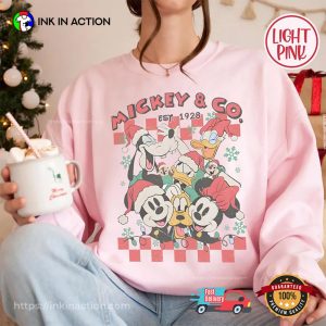 Retro Disney Family Checkered Mickey & Co Christmas Comfort Colors Tee 3 InkInAction.com