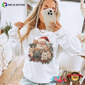 Retro Santa Claus And Kittens 90s Christmas Shirt