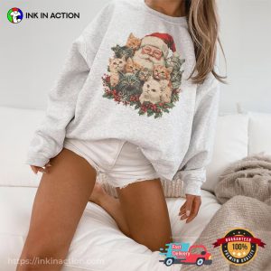 Retro Santa Claus And Kittens 90s Christmas Shirt