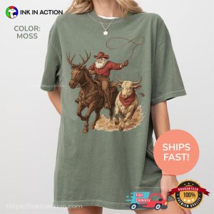 Santa Is Cowboy western christmas Funny Comfort Colors Shirt 3 InkInAction.com
