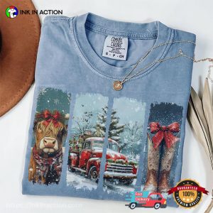 Western Christmas Cow Boots And Red Truck Comfort Colors Shirt