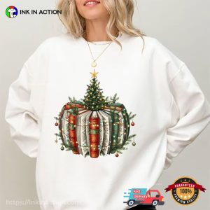xmas tree from books, Christmas Bookish Funny Shirt 3 InkInAction.com