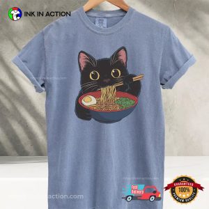 Black Cat With Ramen Japanese Comfort Colors Tee