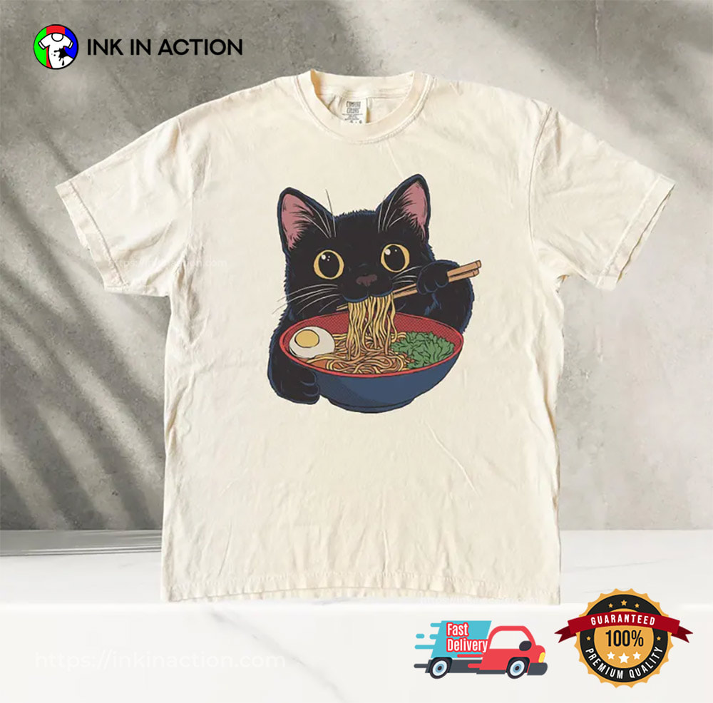 Black Cat With Ramen Japanese Comfort Colors Tee Black Cat With Ramen Japanese Comfort Colors Tee