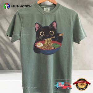 Black Cat With Ramen Japanese Comfort Colors Tee