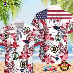 Boston Bruins Celtics Patriots USA Flag Hawaiian Shirt