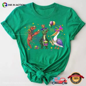 Crocodile Crawfish Pelican mardi gras themed party Tee 2 InkInAction.com