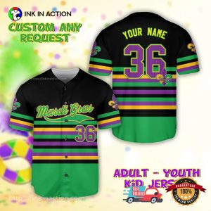 Custom Mardi Gras Fat Tuesday Fleur De Lis Baseball Jersey Custom Mardi Gras Fat Tuesday Fleur De Lis Baseball Jersey