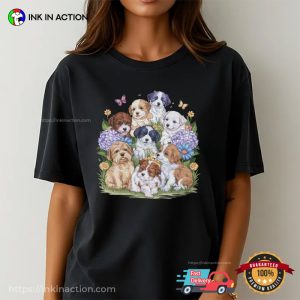 Cute Puppies And Flowers Art Tee 2