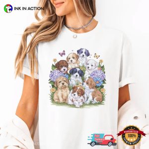 Cute Puppies And Flowers Art Tee 3