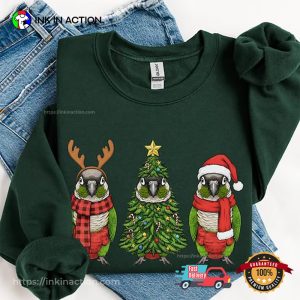 Green Cheek Conure Christmas Santa Bird Comfort Colors Tee 3 InkInAction.com