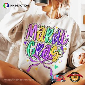 Happy Mardi Gras Coquette Bow Comfort Colors Tee 1 InkInAction.com