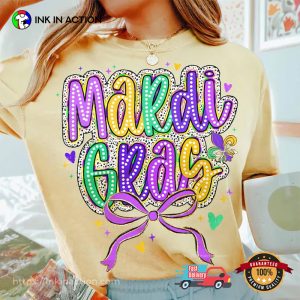Happy Mardi Gras Coquette Bow Comfort Colors Tee 2 InkInAction.com