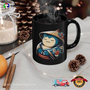 Japanese Snorlax with kimono Black Pokemon Mug 2 InkInAction.com
